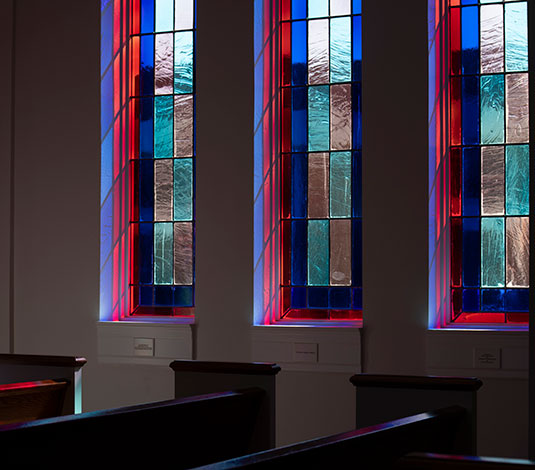 Stained glass windows at Paris Yates Chapel
