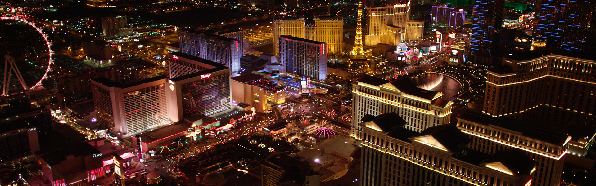 aerial shot of las vegas strip at night